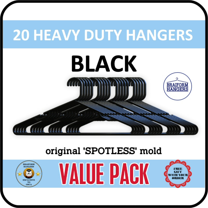 Plastic Clothes Hangers - Heavy Duty - Black