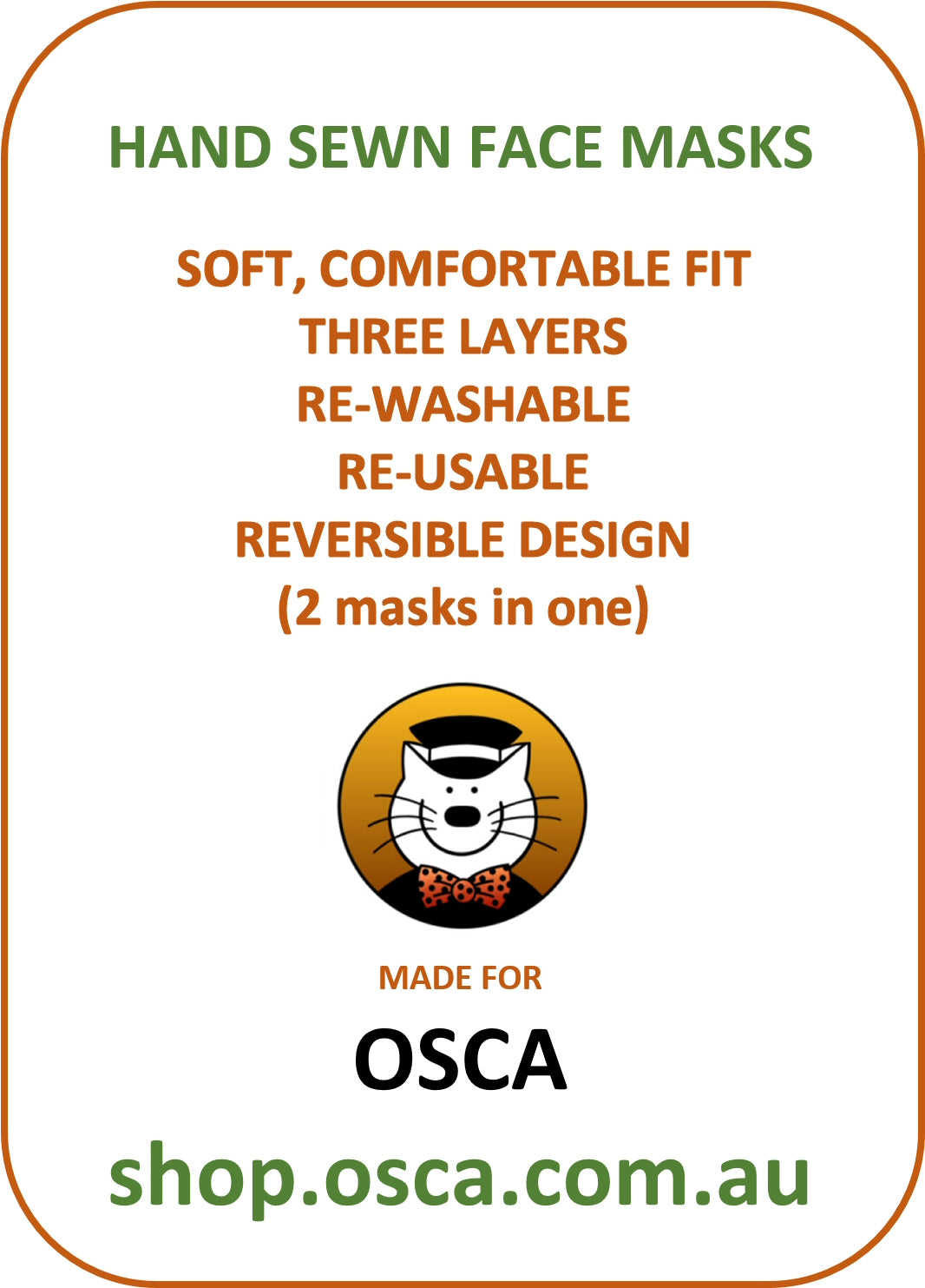 Cotton 3 Layer Face Mask - Orange and Orange Red Pattern