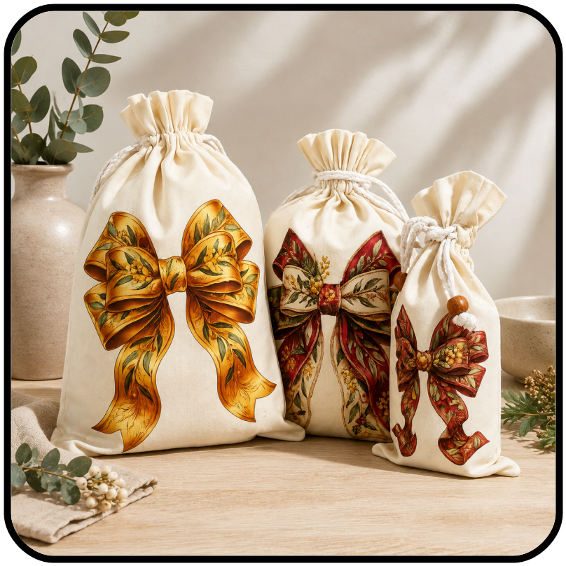 Osca Calico Reusable Gift Bags - Bow