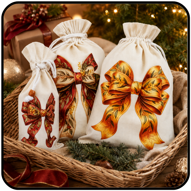 Osca Calico Reusable Gift Bags - Bow