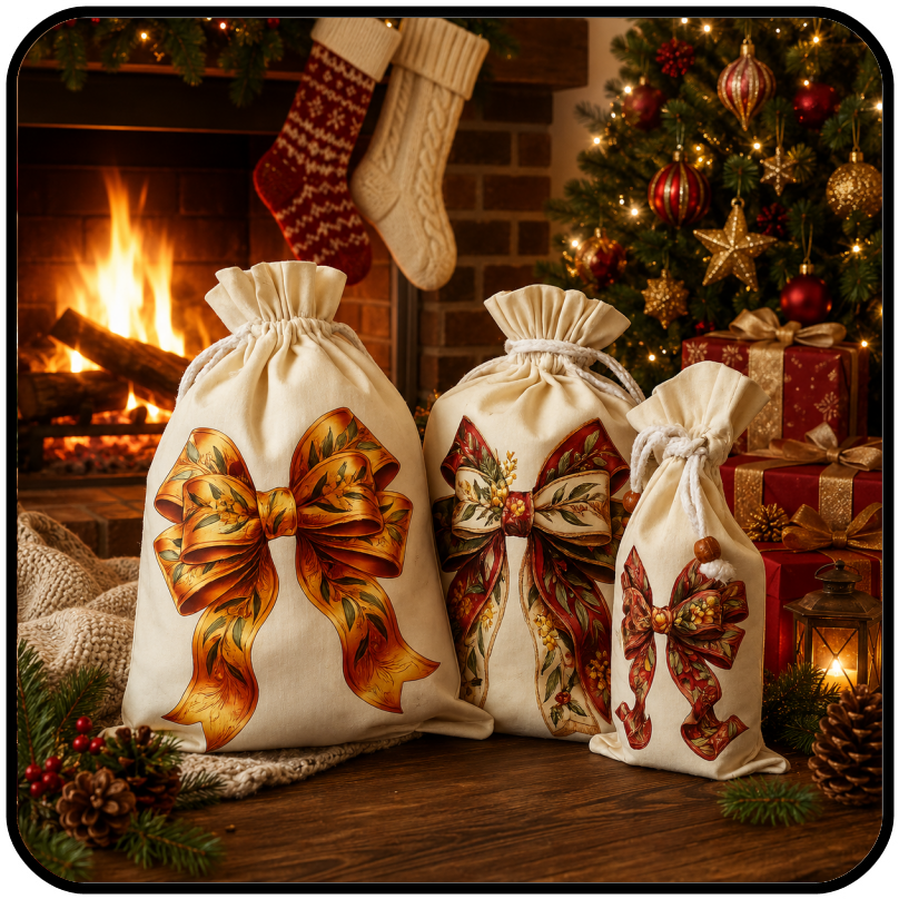 Osca Calico Reusable Gift Bags - Bow