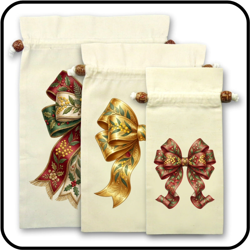 Osca Calico Reusable Gift Bags - Bow