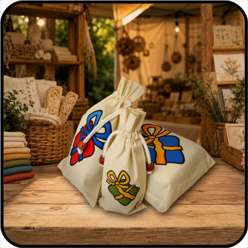 Osca Calico Reusable Gift Bags - Christmas Ribbons