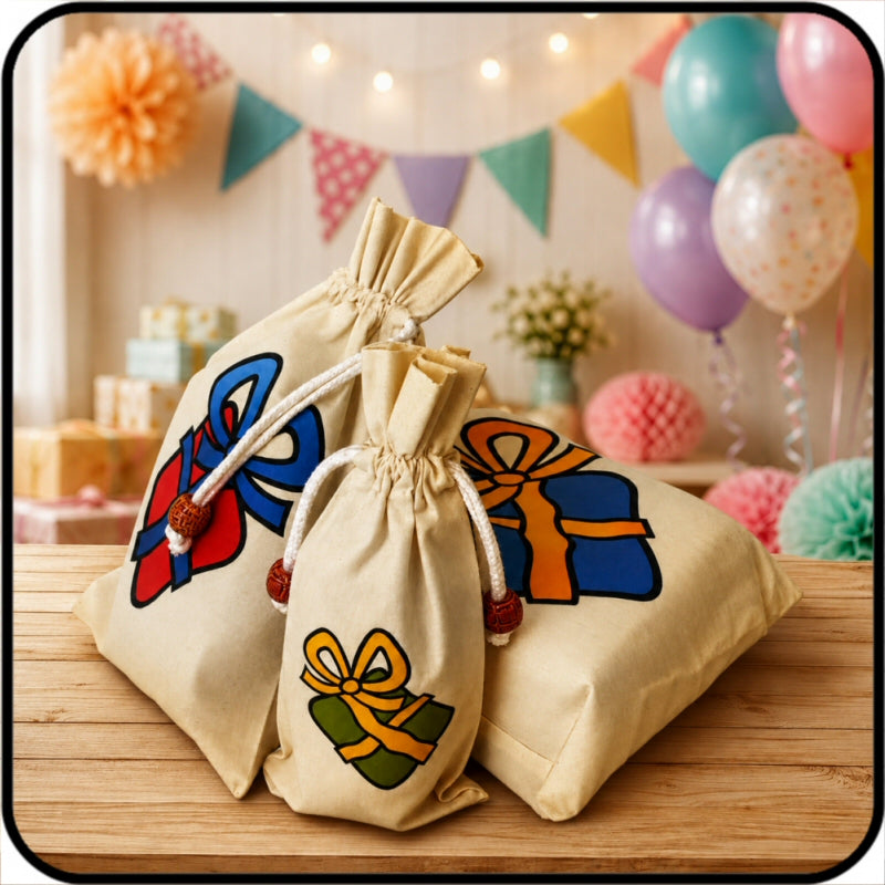 Osca Calico Reusable Gift Bags - Christmas Ribbons