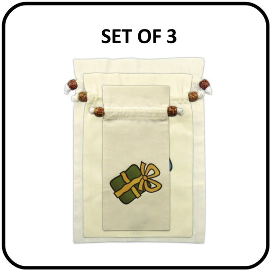 Osca Calico Reusable Gift Bags - Christmas Ribbons
