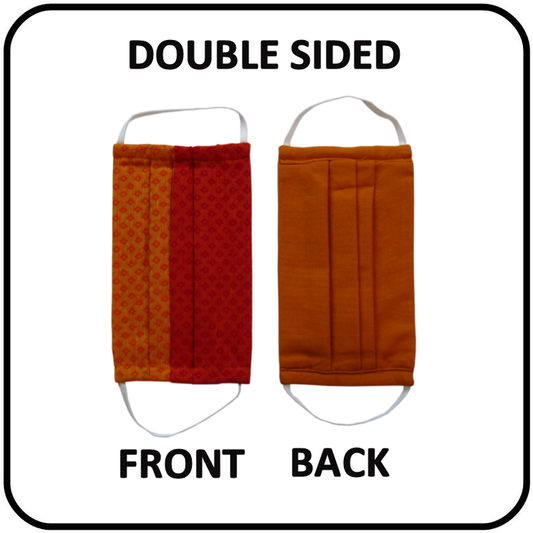 Cotton 3 Layer Face Mask - Orange and Orange Red Pattern